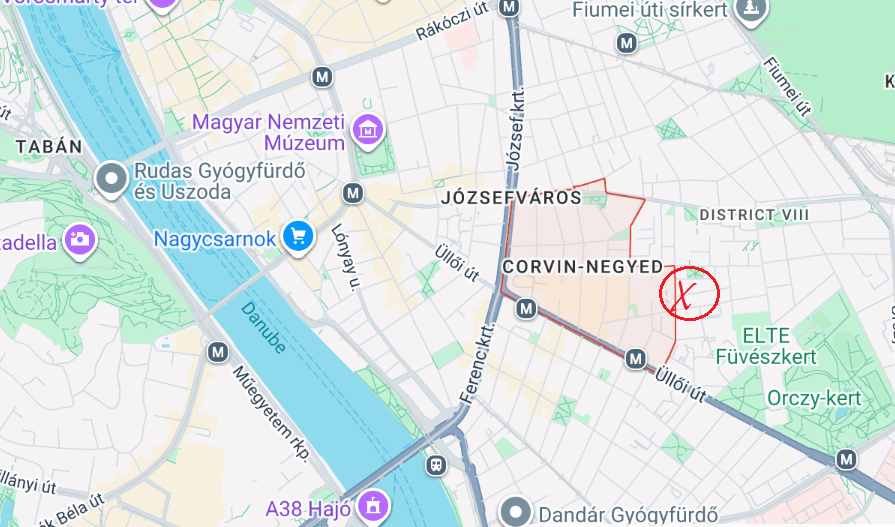 Map showing the location near Corvin Promenade